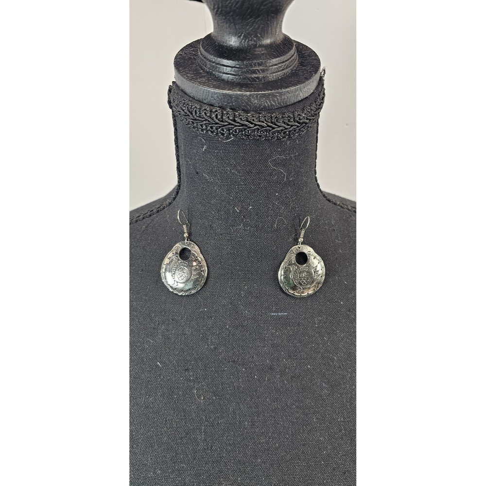 Vintage Silver Tone Rooster Crest Drop Earrings Farmhouse Folk Art Dangle